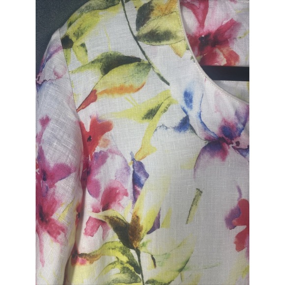 Linen and Linens‎ by Vrijesh Floral A Line Dress Kurta Sz L Lined Pink Yellow - Picture 2 of 10